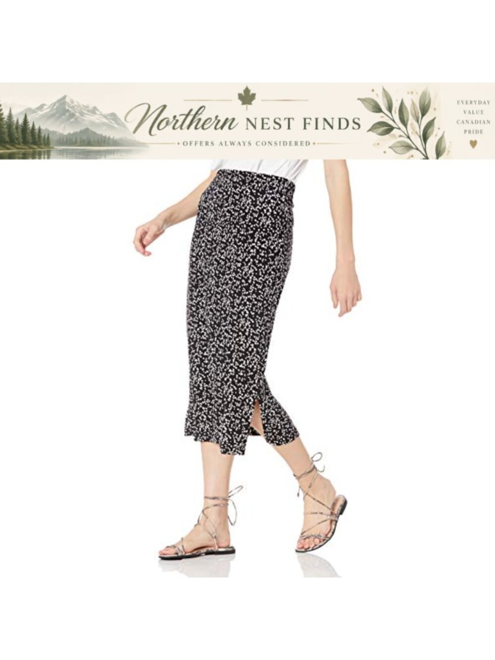 Pull-On Knit Midi Skirt Elastic Waist Side Slits Stretch Jersey